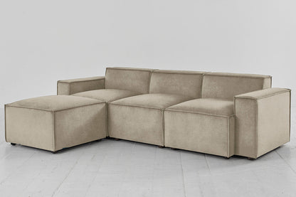 Dreisitzer-Sofa Model 03 mit Chaiselongue links, Flachs