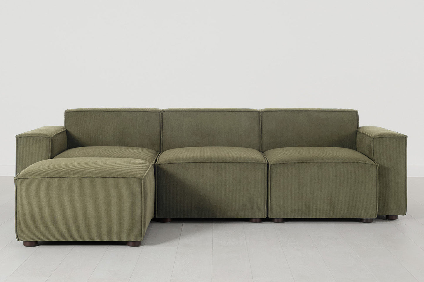 Dreisitzer-Sofa Model 03 mit Chaiselongue links, Fenchelgrün