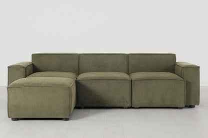 Dreisitzer-Sofa Model 03 mit Chaiselongue links, Fenchelgrün