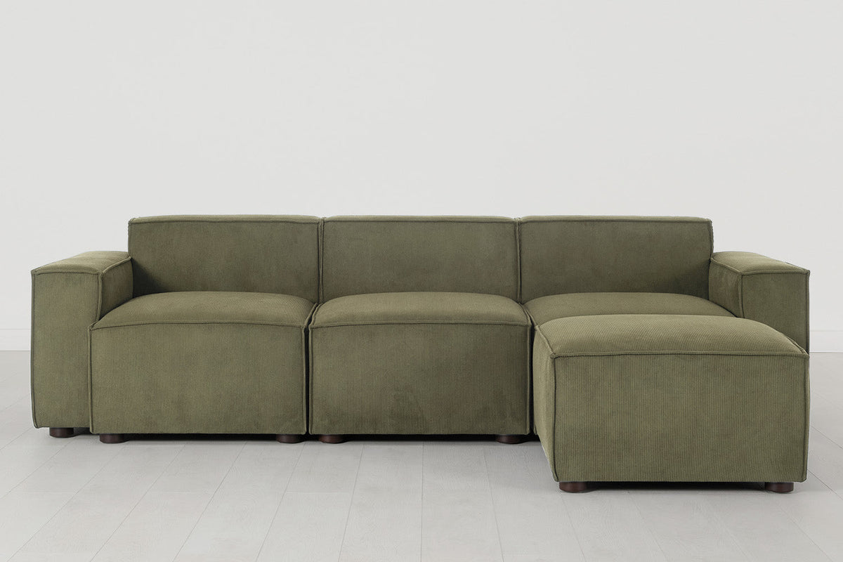 Dreisitzer-Sofa Model 03 mit Chaiselongue rechts, Fenchelgrün