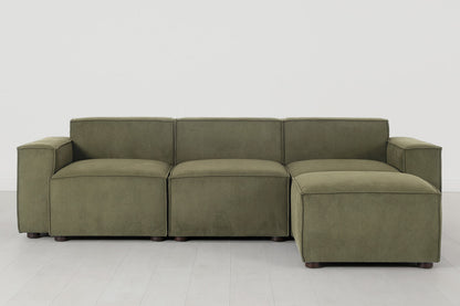 Dreisitzer-Sofa Model 03 mit Chaiselongue rechts, Fenchelgrün