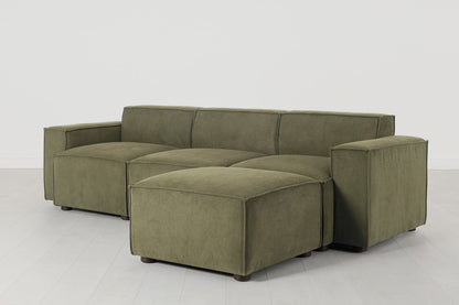 Dreisitzer-Sofa Model 03 mit Chaiselongue rechts, Fenchelgrün