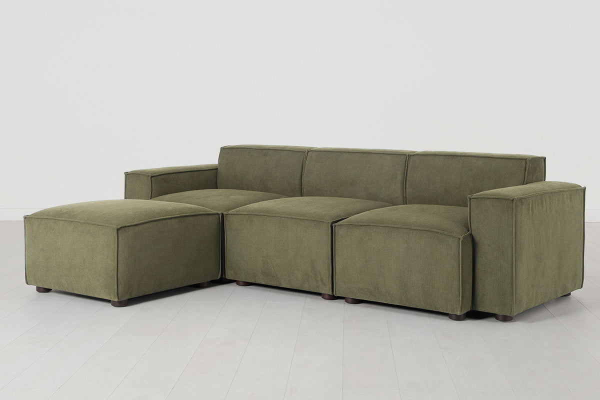 Dreisitzer-Sofa Model 03 mit Chaiselongue links, Fenchelgrün