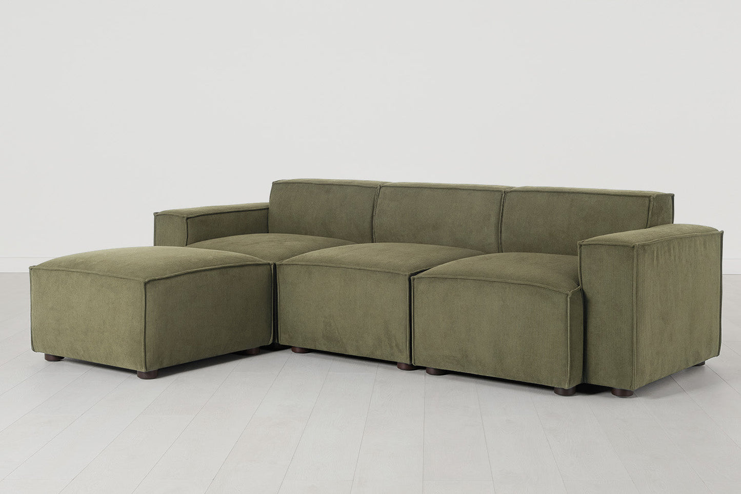 Dreisitzer-Sofa Model 03 mit Chaiselongue links, Fenchelgrün