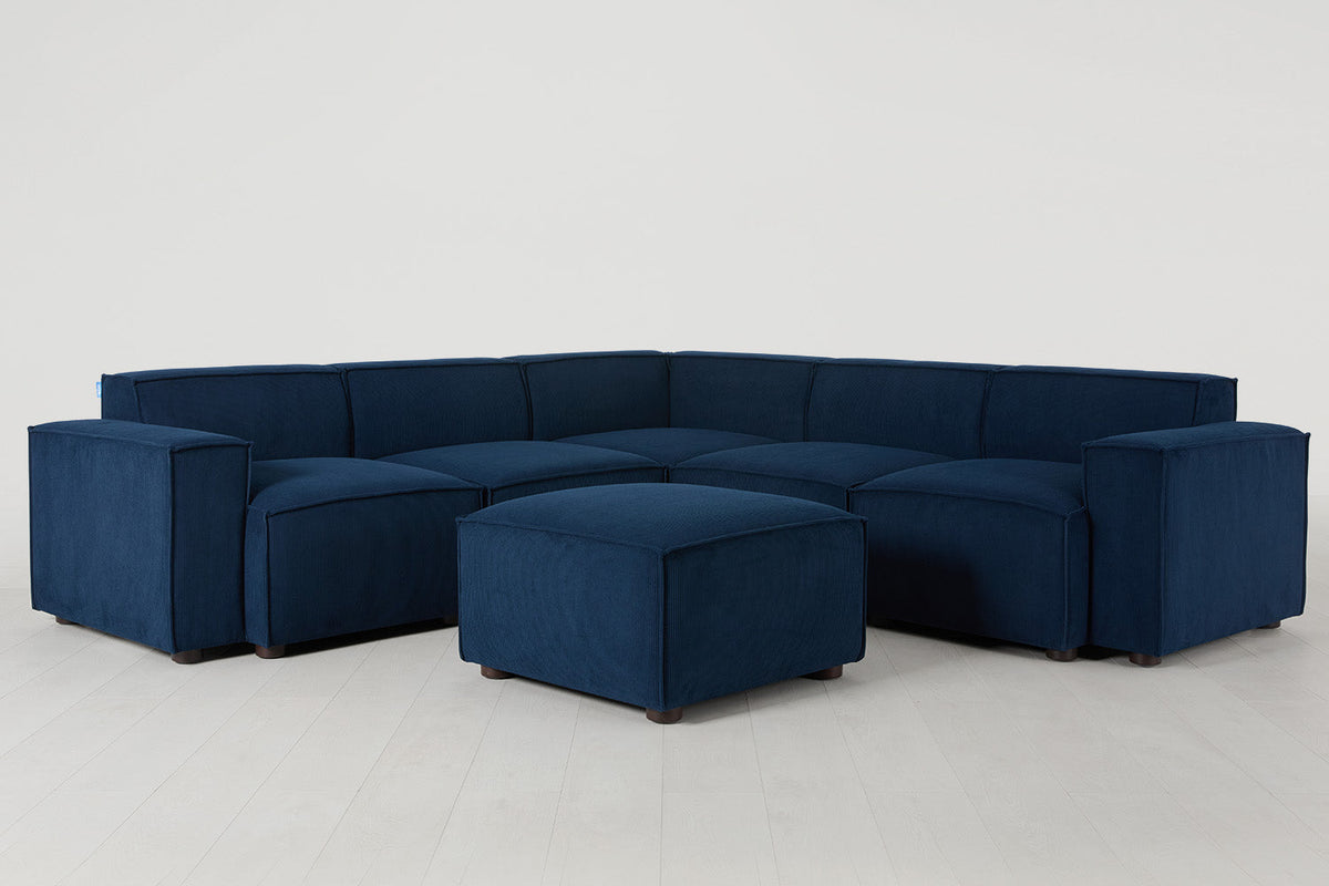 Ecksofa Model 03 mit Polsterhocker, Atlantikblau