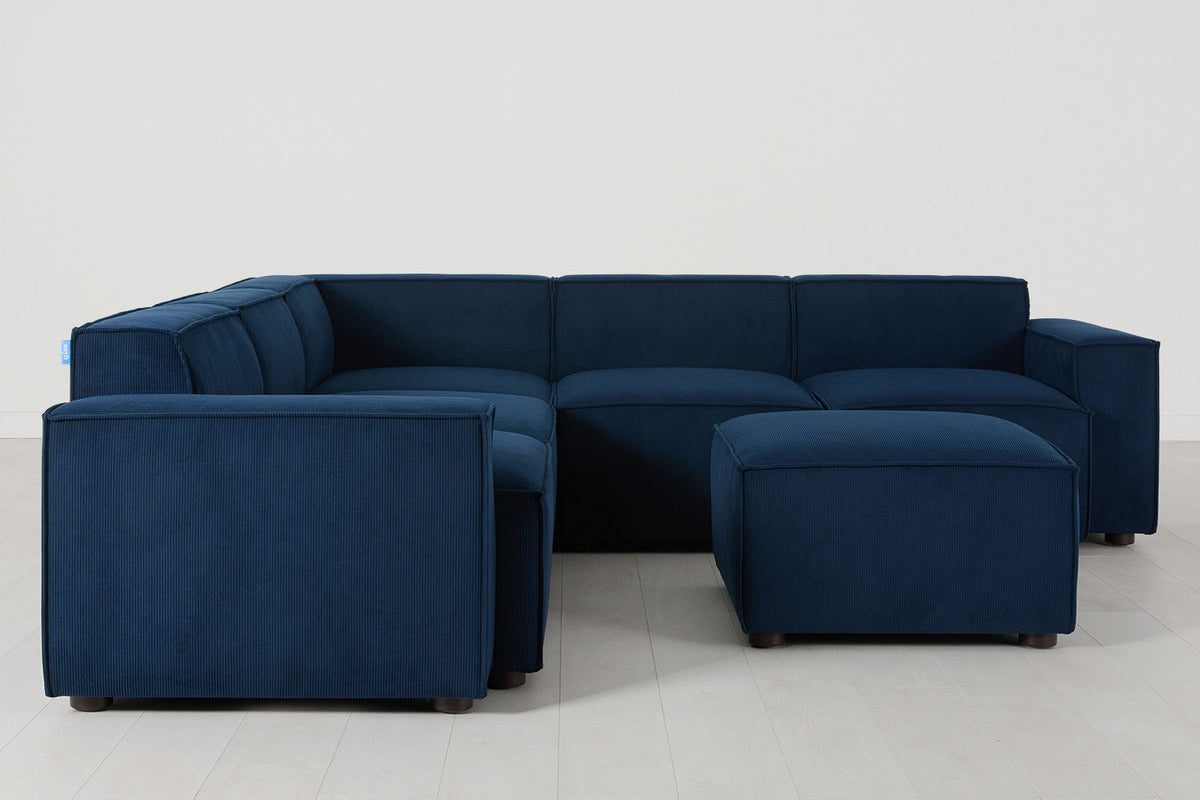Ecksofa Model 03 mit Polsterhocker, Atlantikblau