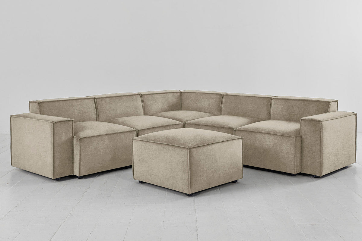Ecksofa Model 03 mit Polsterhocker, Flachs