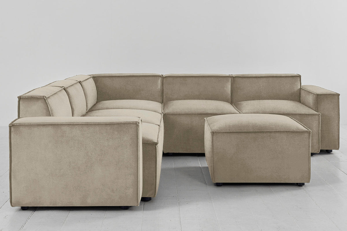Ecksofa Model 03 mit Polsterhocker, Flachs