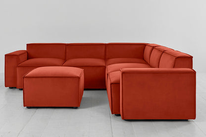 Ecksofa Model 03 mit Polsterhocker, Paprikarot