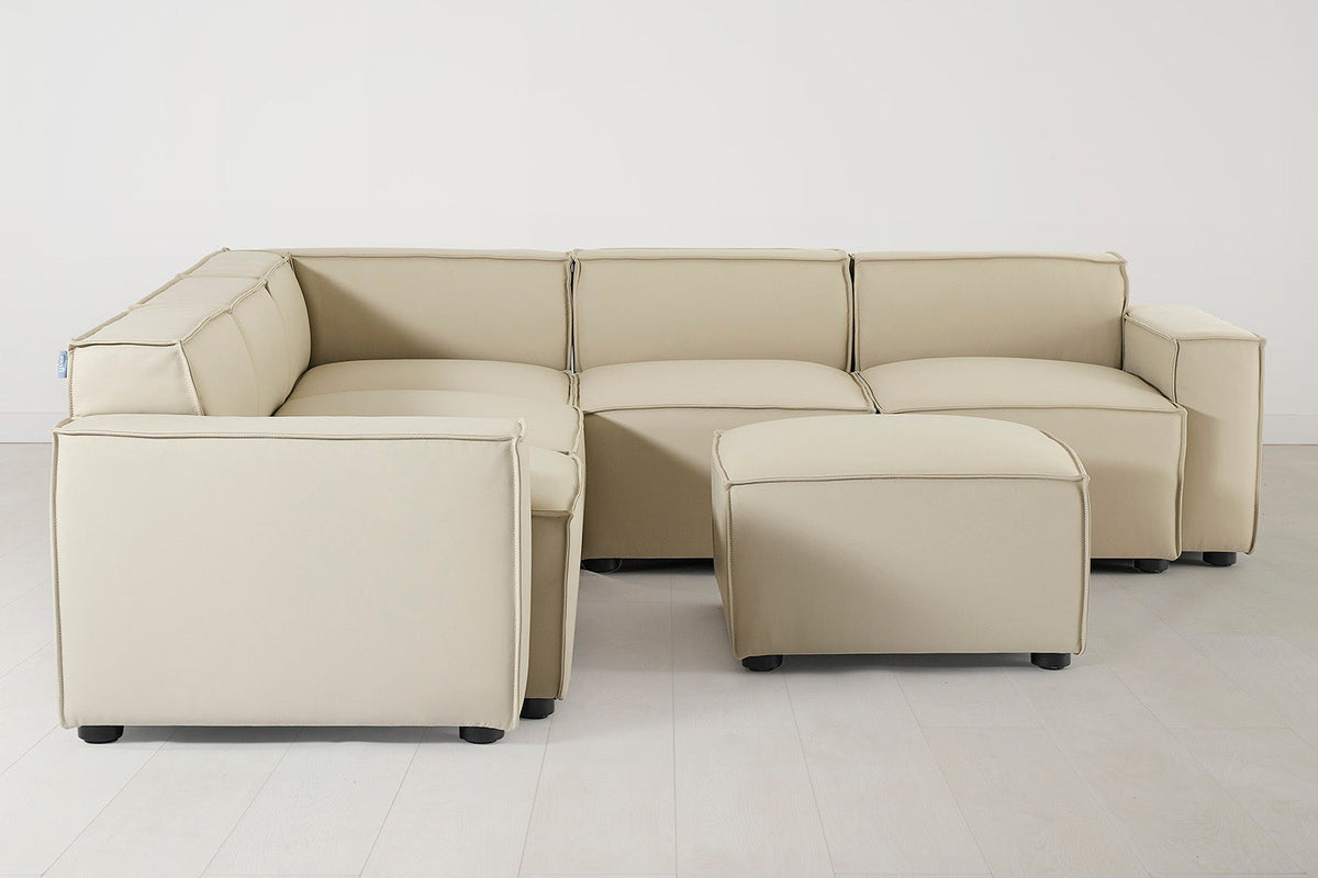 Ecksofa Model 03 mit Polsterhocker, Oyster