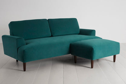 Model 05 Dreisizter Sofa mit Hocker, Eisvogelblau