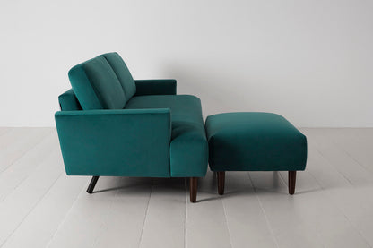 Model 05 Dreisizter Sofa mit Hocker, Eisvogelblau