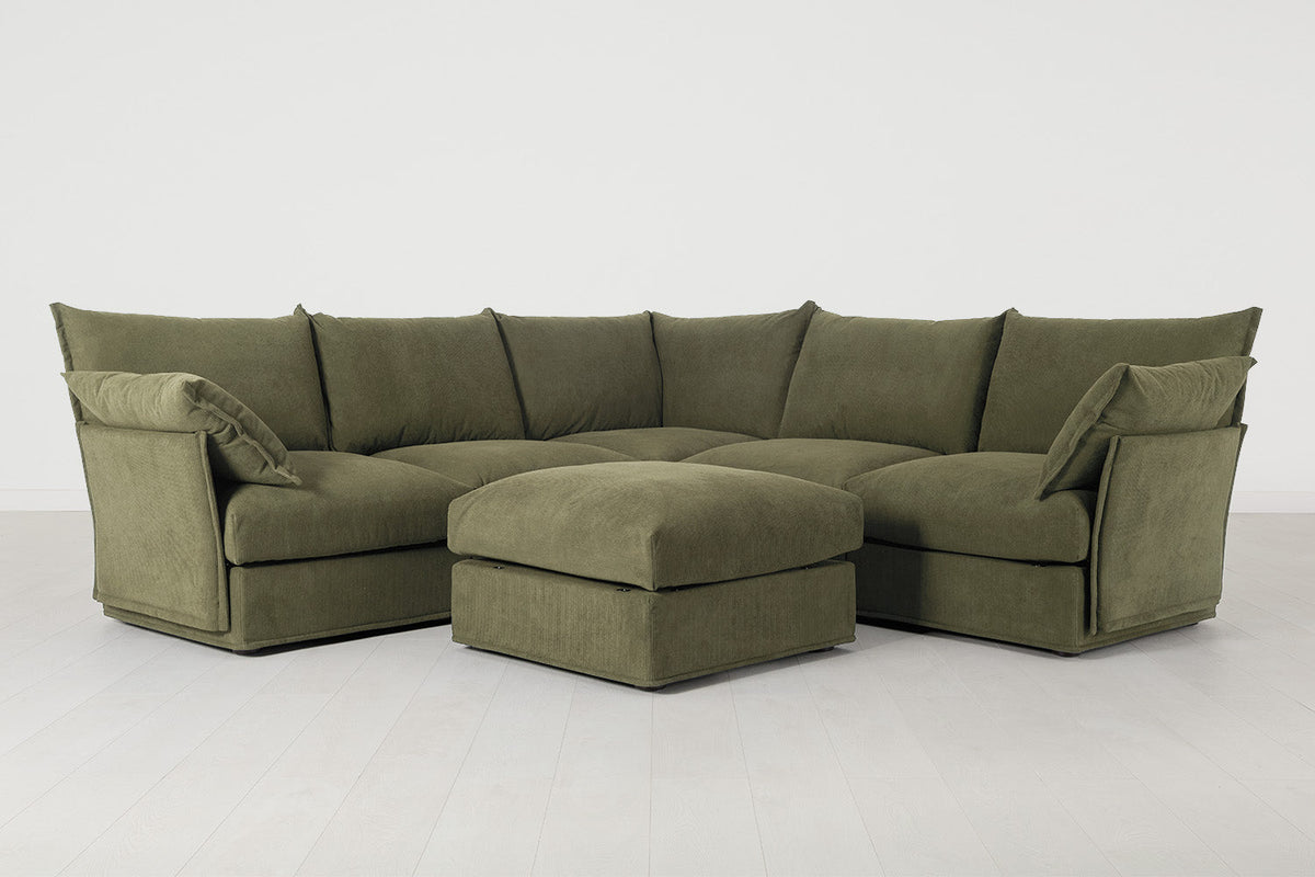 Ecksofa Model 06 mit Polsterhocker, Fenchelgrün