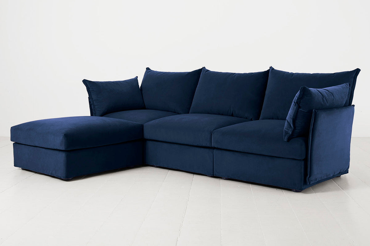 Dreisitzer-Sofa Model 06 mit Ecke links, Indigoblau