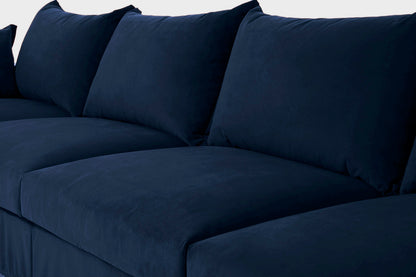 Ecksofa Model 06 mit Polsterhocker, Indigoblau
