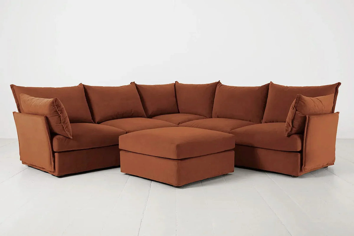 Ecksofa Model 06 mit Polsterhocker, Umbrabraun