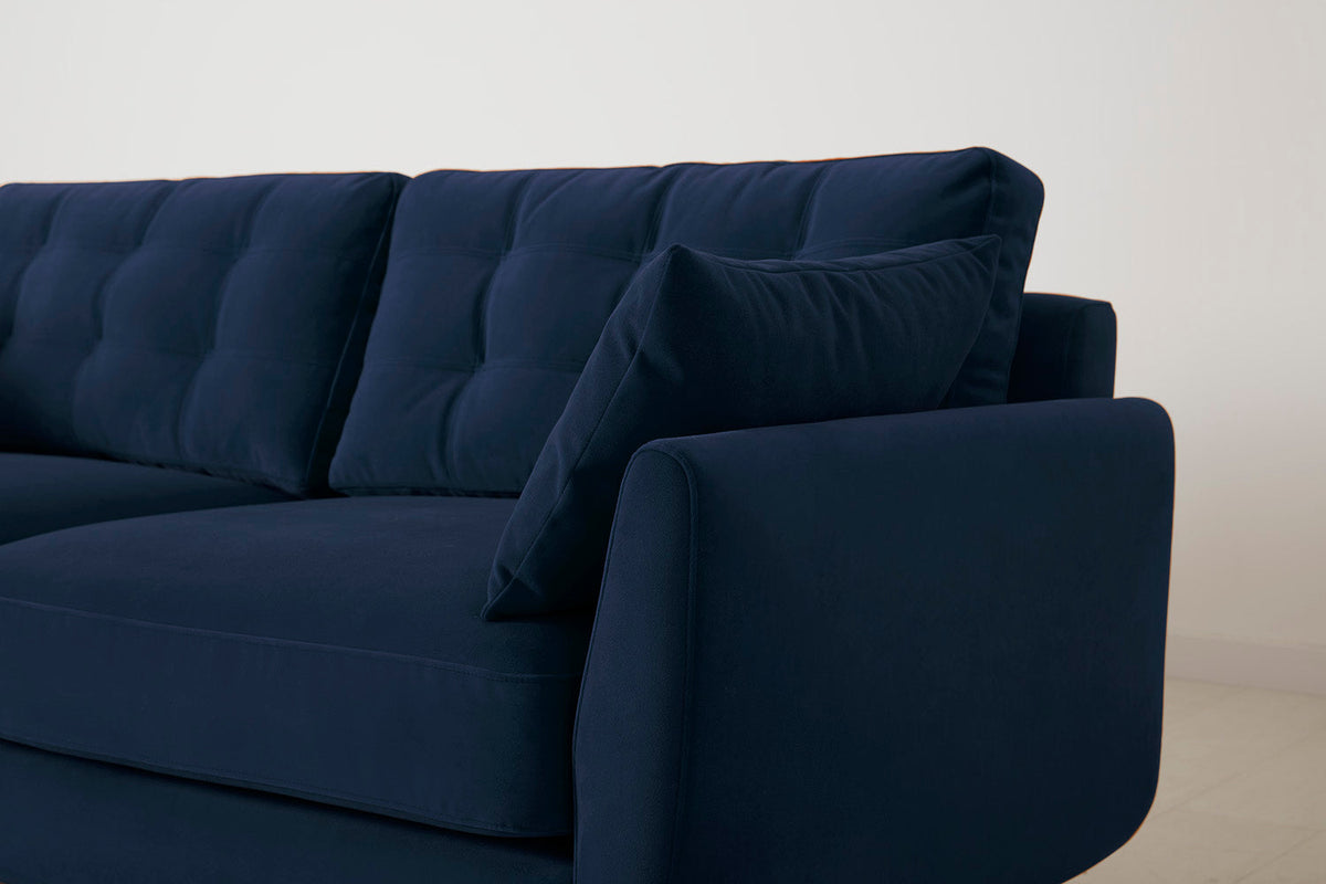 Model 10 Dreisizter Sofa mit Hocker, Indigoblau