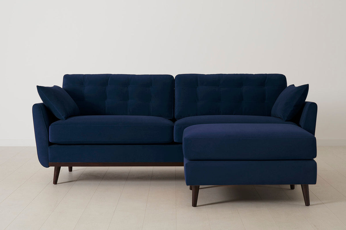 Model 10 Dreisizter Sofa mit Hocker, Indigoblau