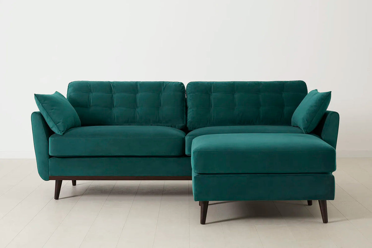 Model 10 Dreisizter Sofa mit Hocker, Eisvogelblau