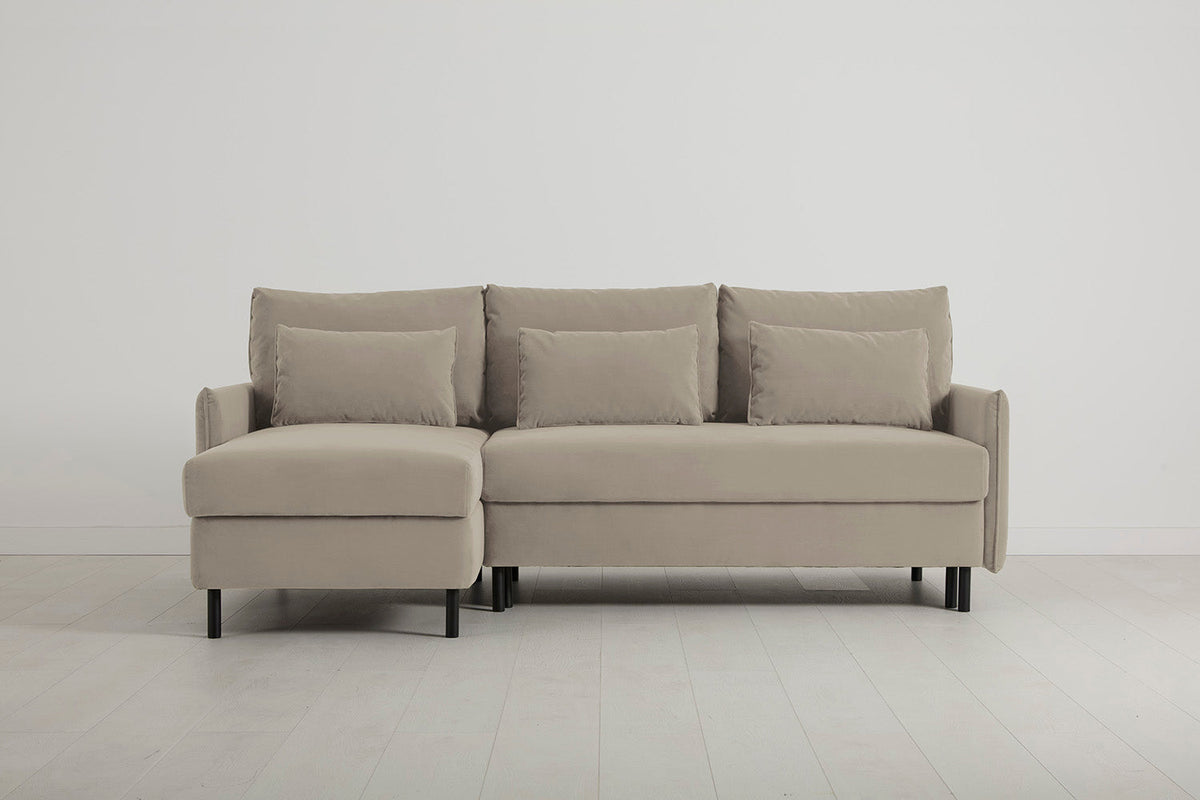 3-Seater Left Chaise Sofa Bed with Storage in cream velvet