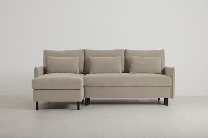 3-Seater Left Chaise Sofa Bed with Storage in cream velvet