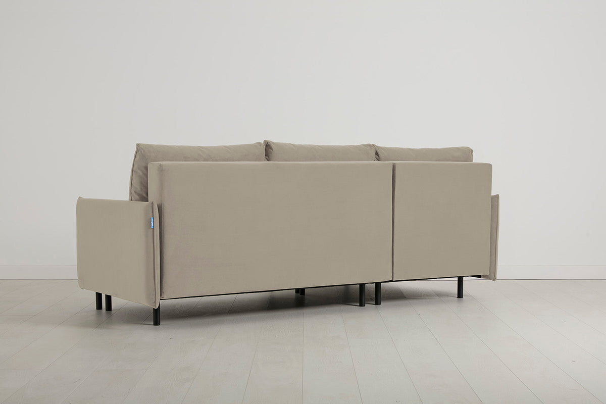 3-Seater Left Chaise Sofa Bed with Storage in cream velvet