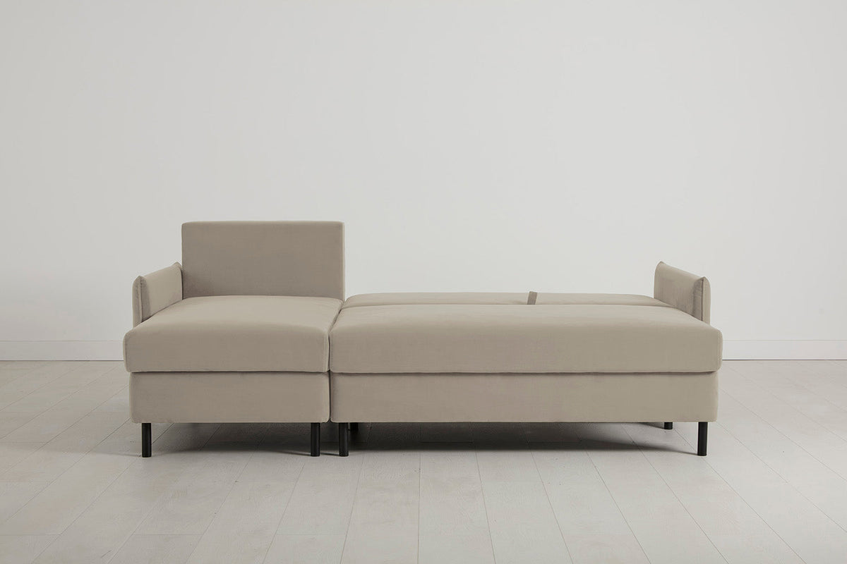 3-Seater Left Chaise Sofa Bed with Storage in cream velvet
