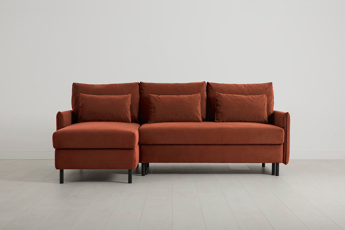 Model 12 Dreisitzer-Sofa mit Chaiselongue links, Ziegelrot