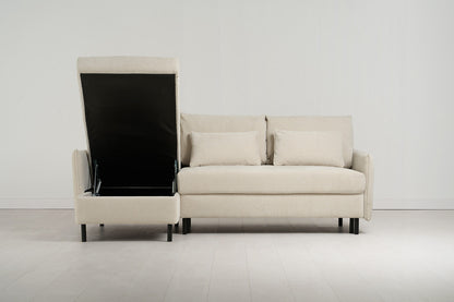 Model 12 Sofa Bed with Storage 3 Seater Left Chaise, Chalk