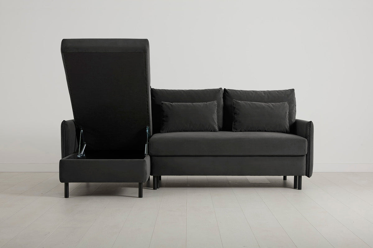 3-Seater Left Chaise Sofa Bed with Storage in grey velvet