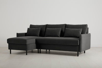 3-Seater Left Chaise Sofa Bed with Storage in grey velvet