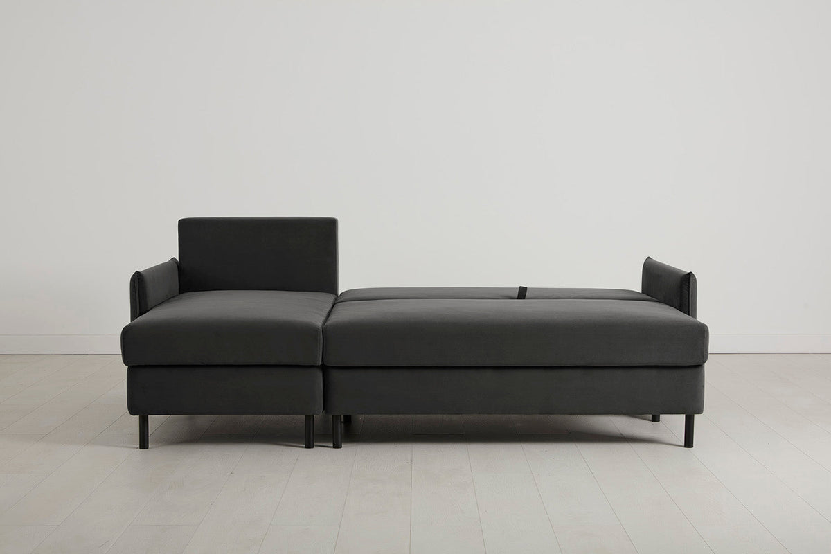 3-Seater Left Chaise Sofa Bed with Storage in grey velvet