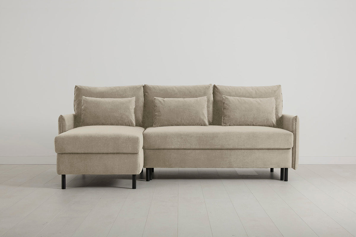 3-Seater Left Chaise Sofa Bed with Storage in cream chenille