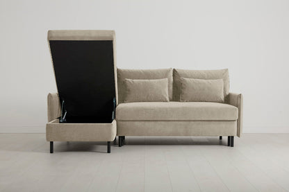 3-Seater Left Chaise Sofa Bed with Storage in cream chenille