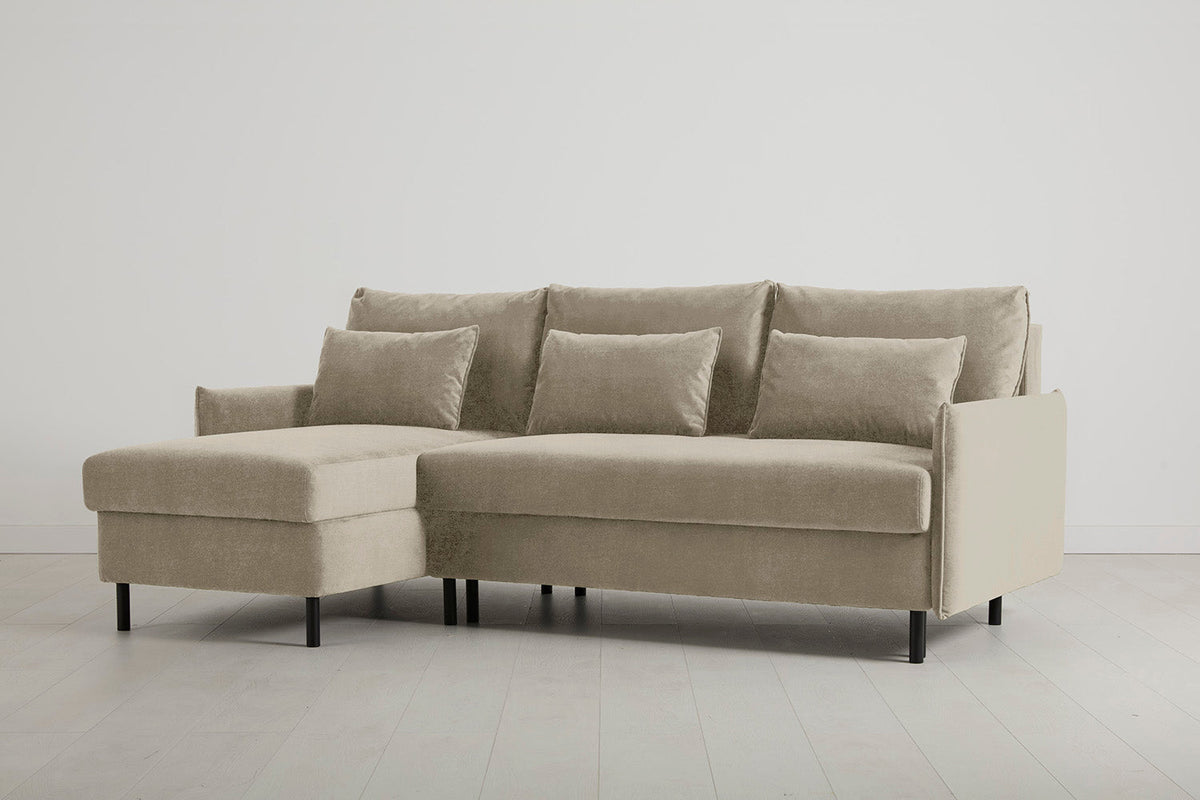 3-Seater Left Chaise Sofa Bed with Storage in cream chenille