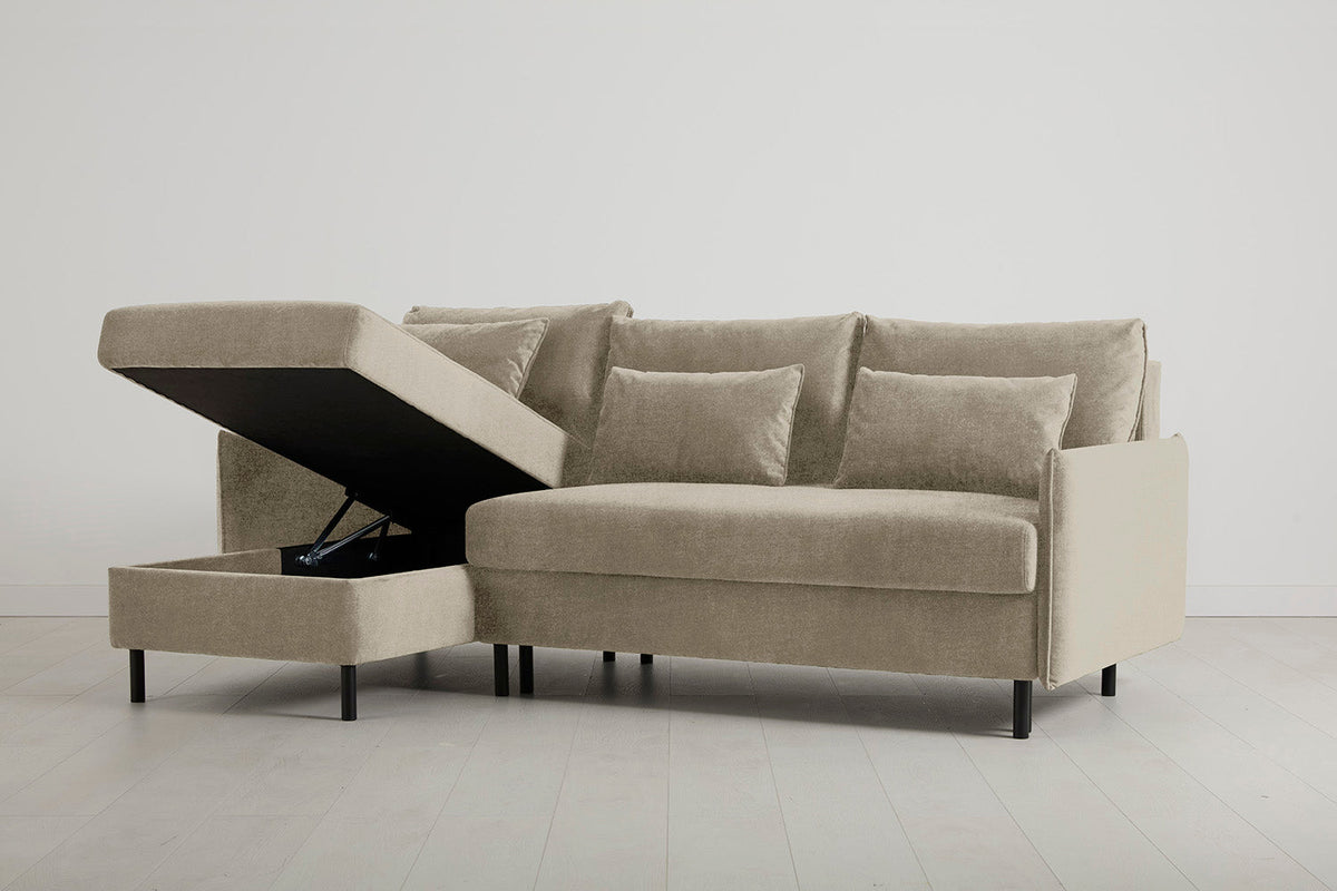 3-Seater Left Chaise Sofa Bed with Storage in cream chenille