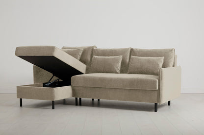 3-Seater Left Chaise Sofa Bed with Storage in cream chenille