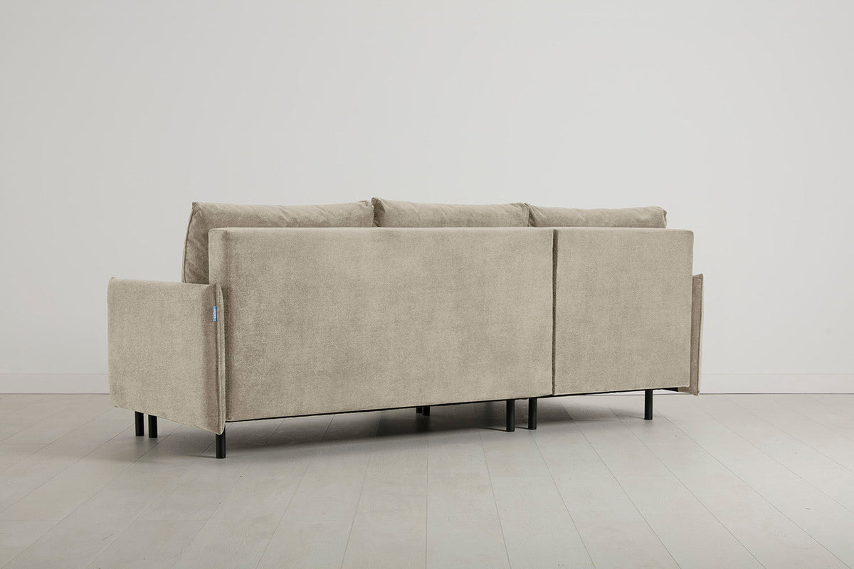 3-Seater Left Chaise Sofa Bed with Storage in cream chenille