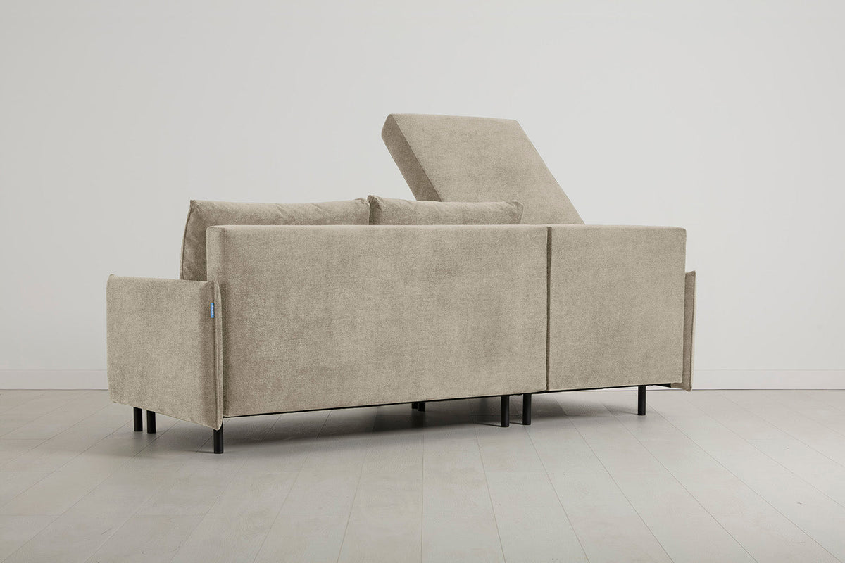 Model 12 Dreisitzer-Schlafsofa mit Chaiselongue links, Flachs