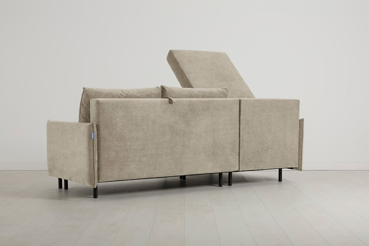 Model 12 Dreisitzer-Schlafsofa mit Chaiselongue links, Flachs