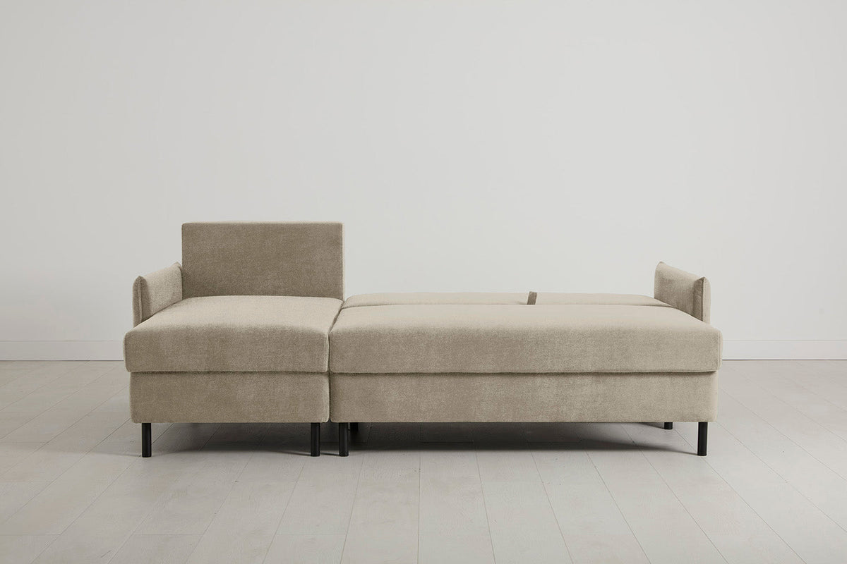 Model 12 Dreisitzer-Schlafsofa mit Chaiselongue links, Flachs