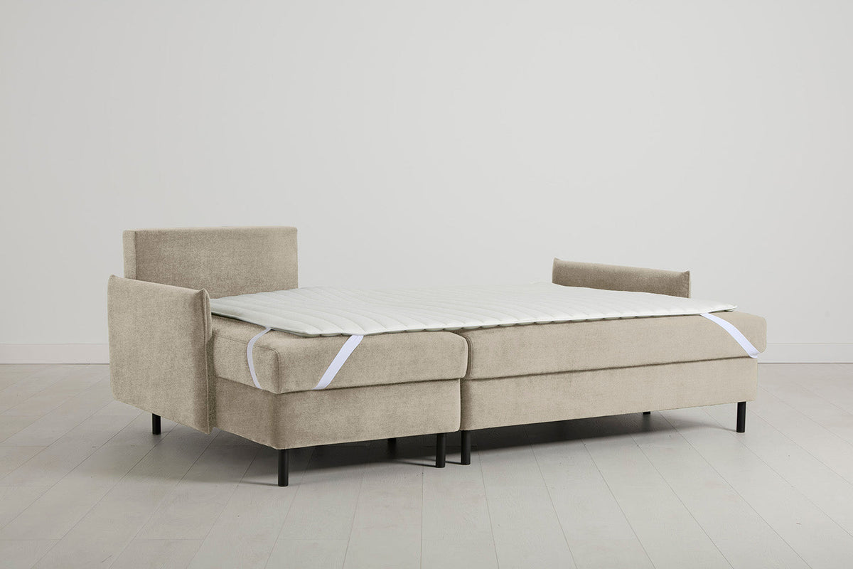 Model 12 Dreisitzer-Schlafsofa mit Chaiselongue links, Flachs