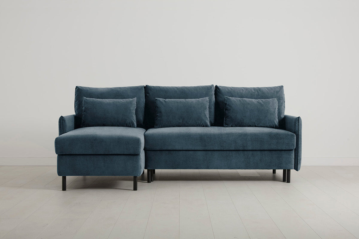 Model 12 Dreisitzer-Schlafsofa mit Chaiselongue links, Wasserblau
