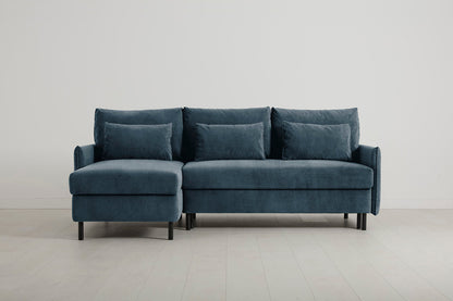 3-Seater Left Chaise Sofa Bed with Storage in blue chenille