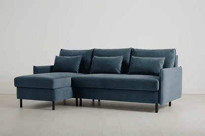 3-Seater Left Chaise Sofa Bed with Storage in blue chenille