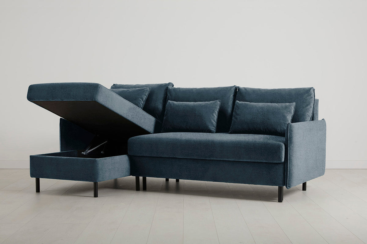 Model 12 Dreisitzer-Schlafsofa mit Chaiselongue links, Wasserblau