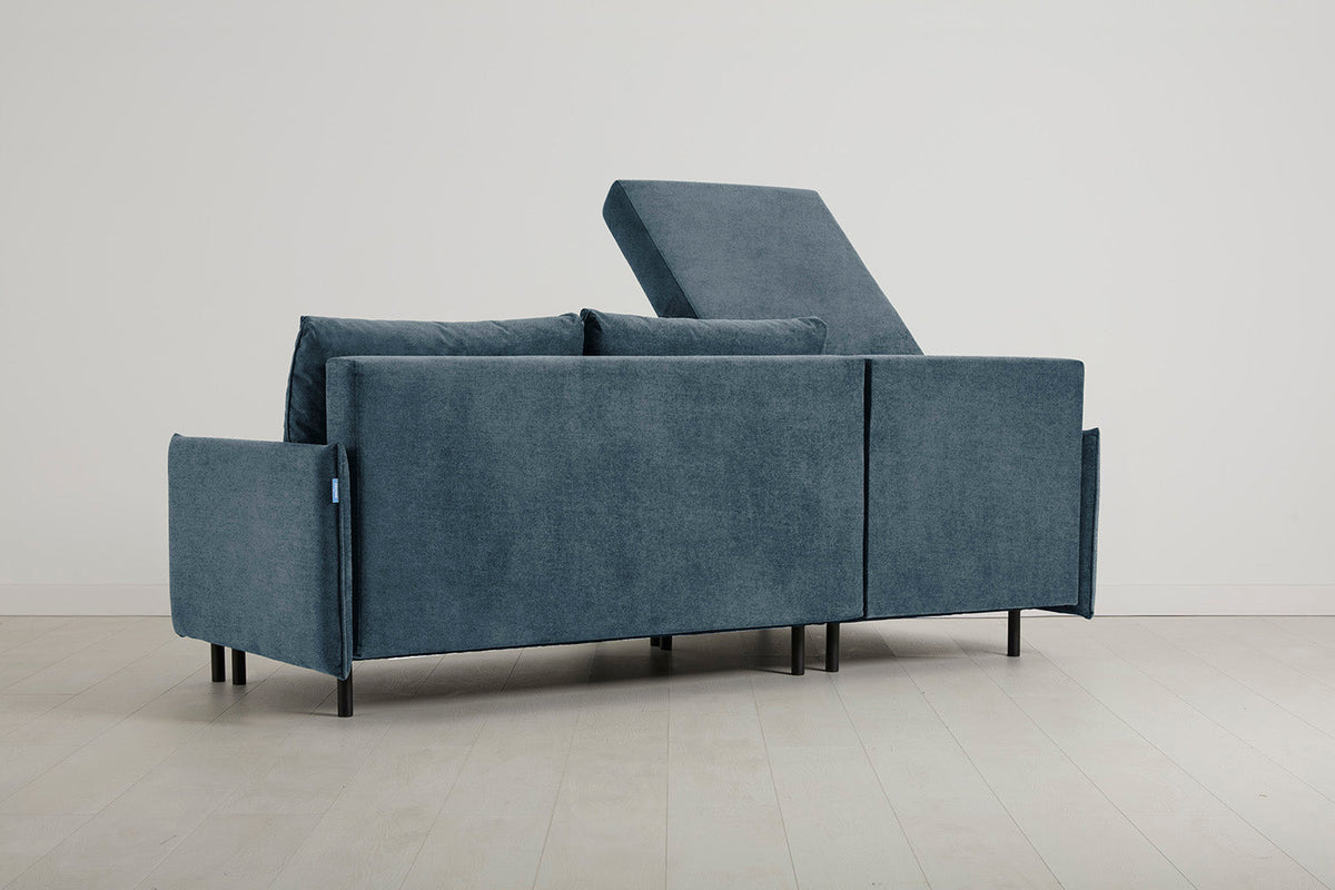 Model 12 Dreisitzer-Schlafsofa mit Chaiselongue links, Wasserblau