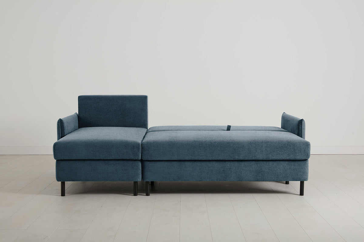 Model 12 Dreisitzer-Schlafsofa mit Chaiselongue links, Wasserblau