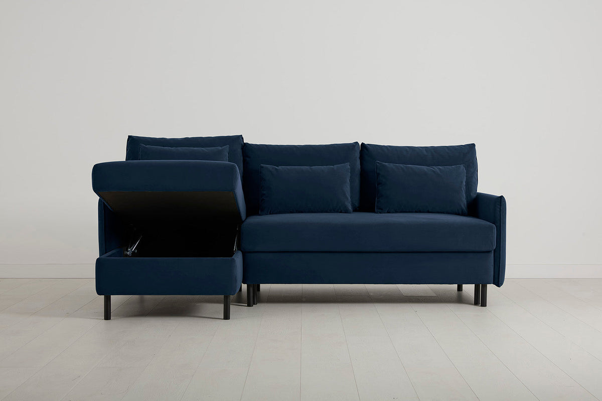 Model 12 Sofa Bed with Storage 3 Seater Left Chaise, Indigo