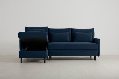 3-Seater Left Chaise Sofa Bed with Storage in blue velvet